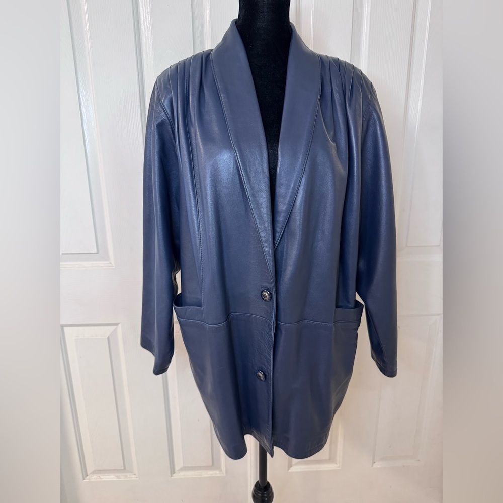 Bally Soft Leather Coat Dark Blue Jacket Vintage Made in Italy Size 10 Womens - Picture 4 of 15
